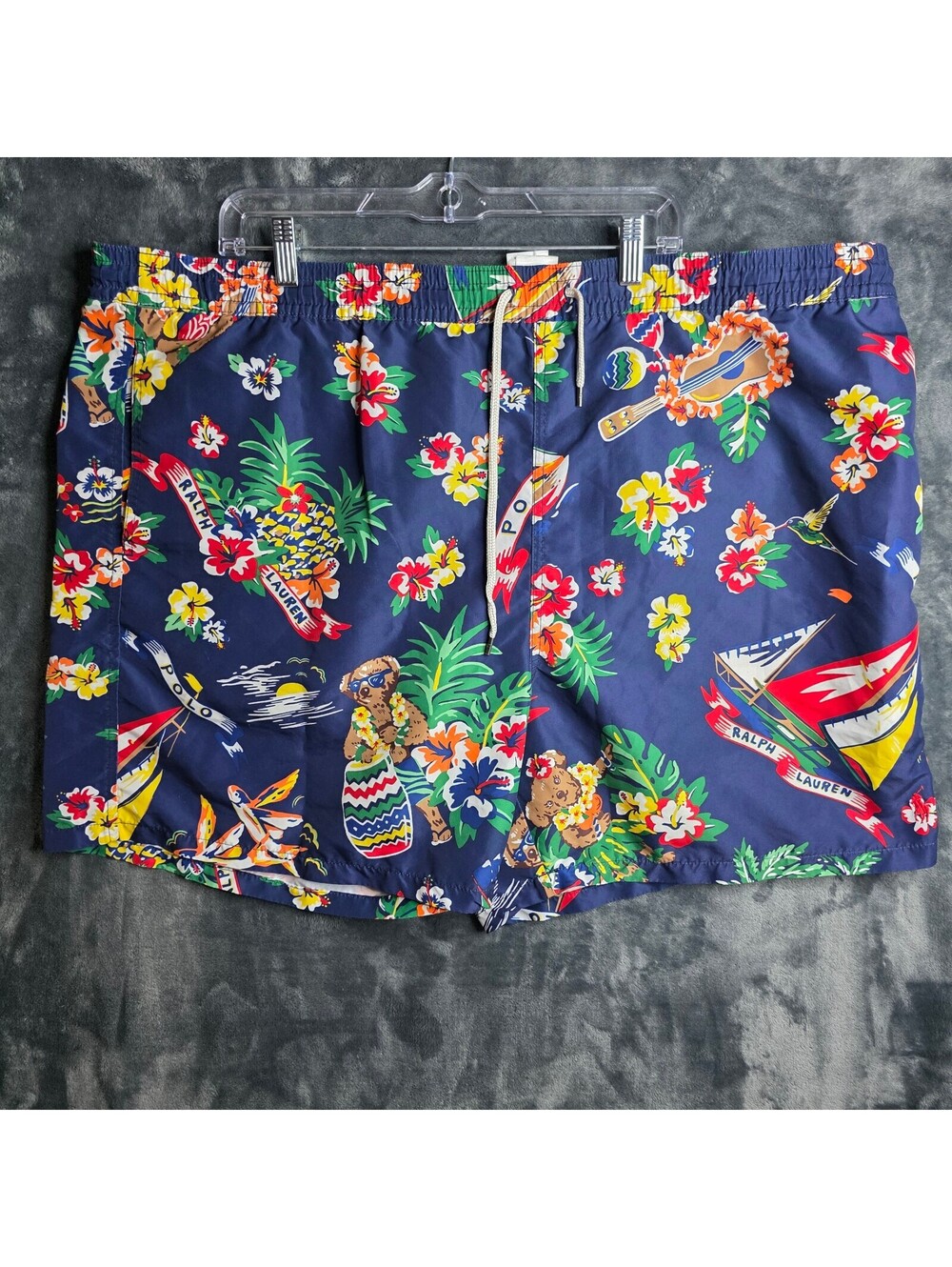 Polo Ralph Lauren Polo Bear Aloha Floral Swimsuit Swim Trunks Sz 2XB